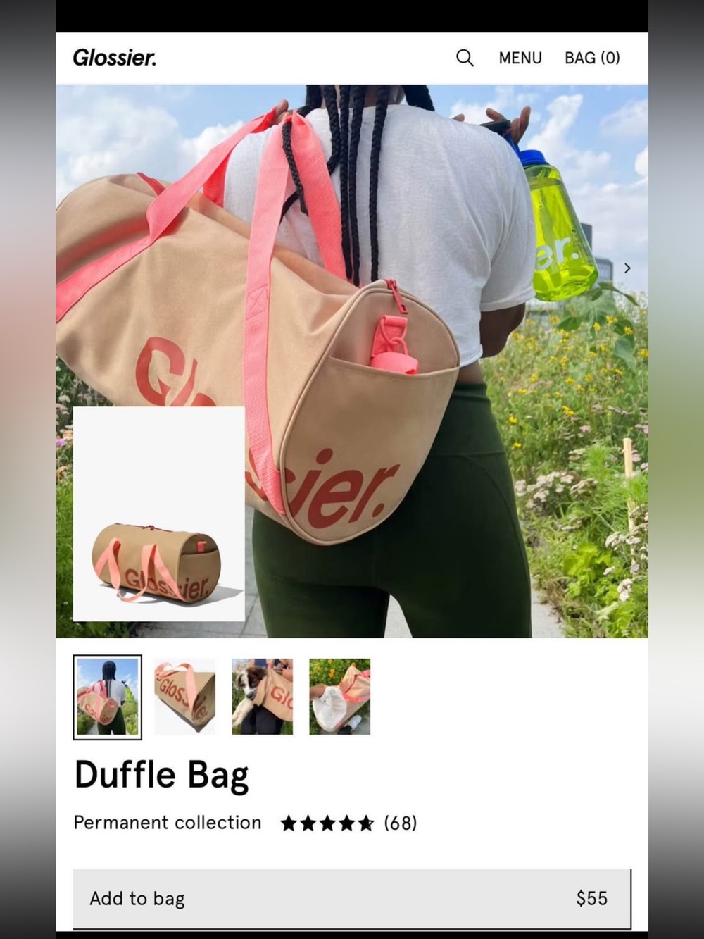 Glossier Beige and Pink Travel Duffle